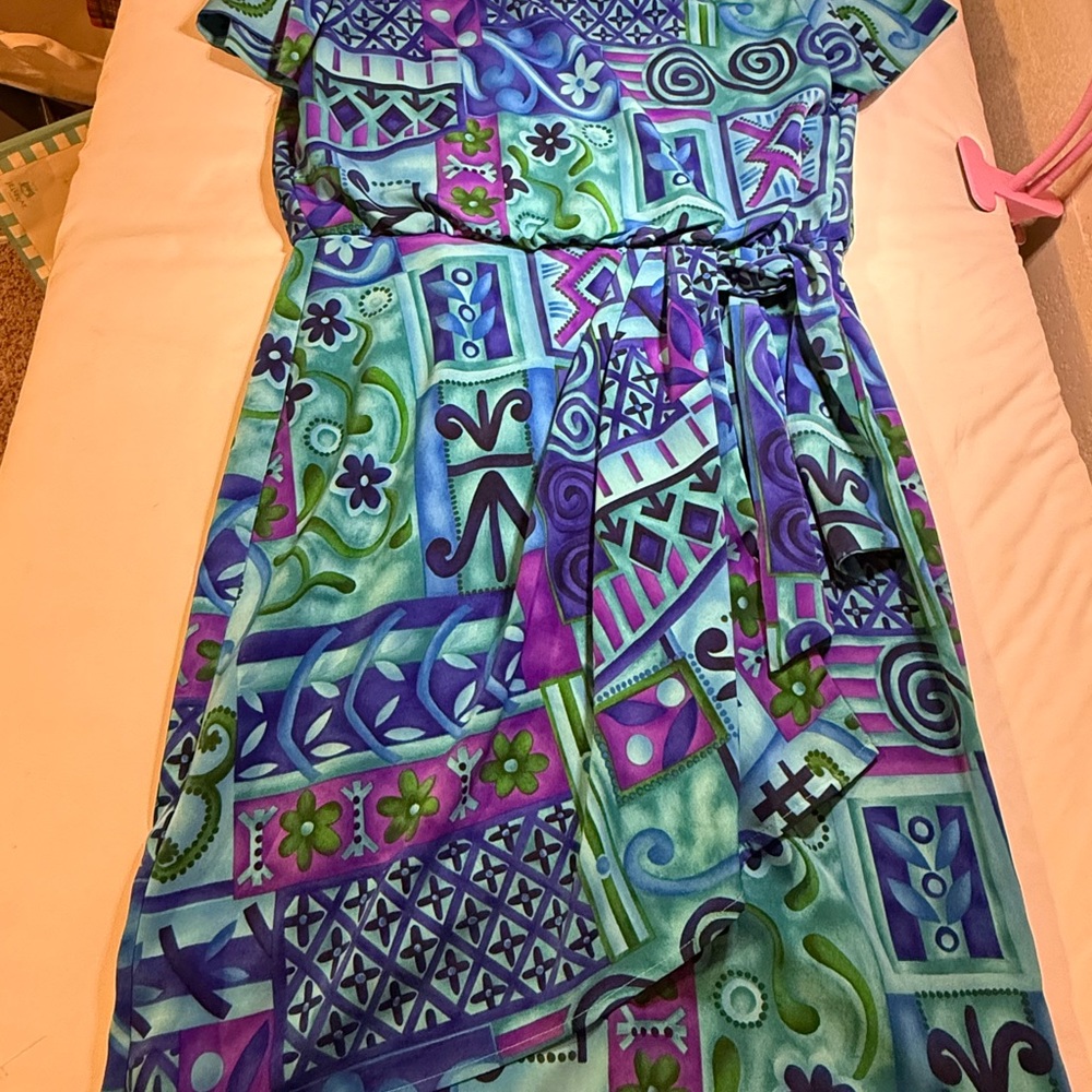 VTG J. Stevens Floral Pattern Dress in Purple and Green
